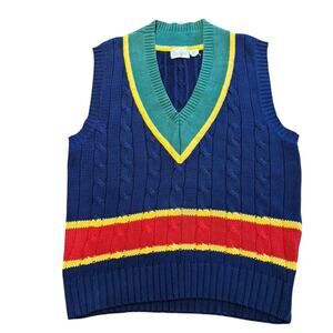 Vintage Norman Shirtmakers Colorful Cable Knit Sweater Vest Mens XL